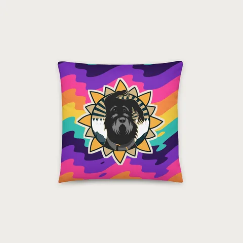 Pillow with the Bumba dog badge