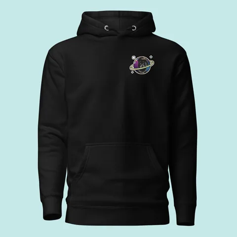 Premium Hoodie with the Cosmic Good Boy Bumba dog badge