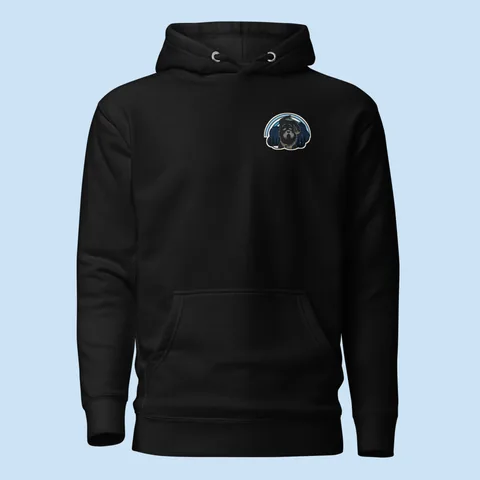 Premium Hoodie with the Kaamos Bumba dog badge