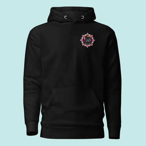 Premium Hoodie with the Retrowave Bumba dog badge