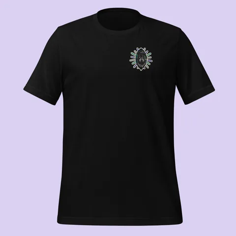 Classic Tee with the Revontuli Bumba dog badge
