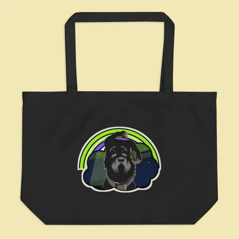 Large Tote with the Take Me To Your Treats Bumba dog badge